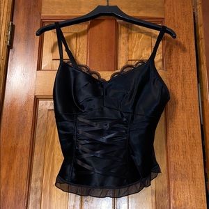 Satin and lace black corset camisole.